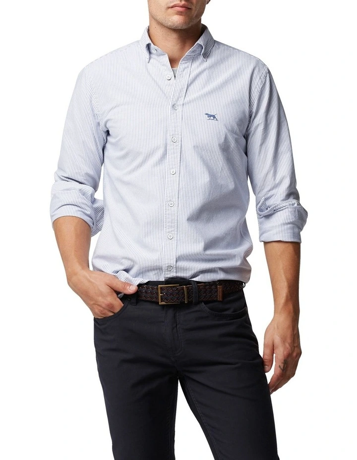 Gunn Oxford Stripe Sports Fit Shirt in Royal Blue