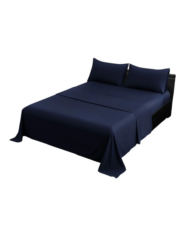 Cotton Rich Queen Bed Sheet Set 4 Pieces in Navy