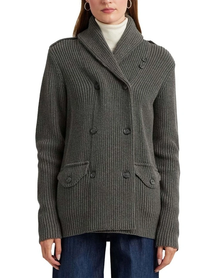 Double-Breasted Knit Coat in Grey
