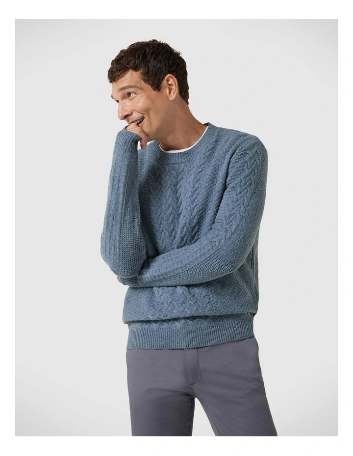 Heavyweight Chunky Knit With Contrast Cable Knit Design in Denim
