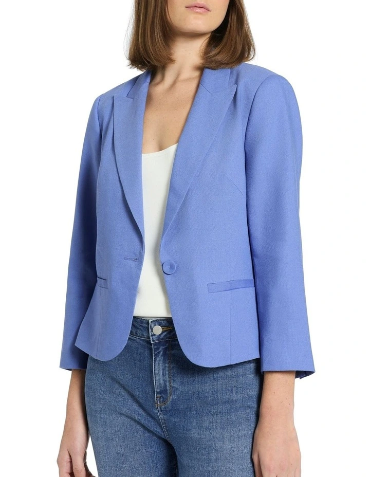 Chaya Cropped Linen Blazer in Hydrangea