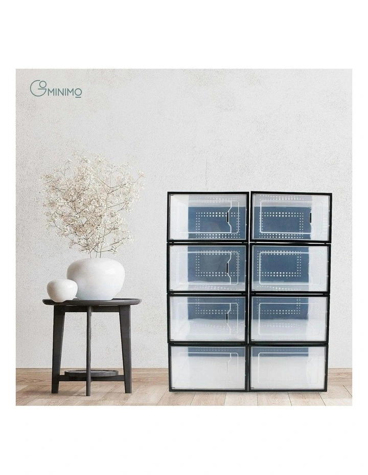 Plastic Shoe Box Stackable 12 Pieces in Transparent Black