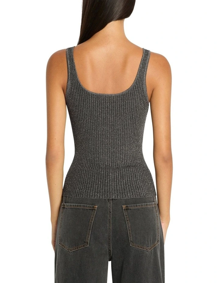Royale Sparkle Rib Knit Tank in Charcoal