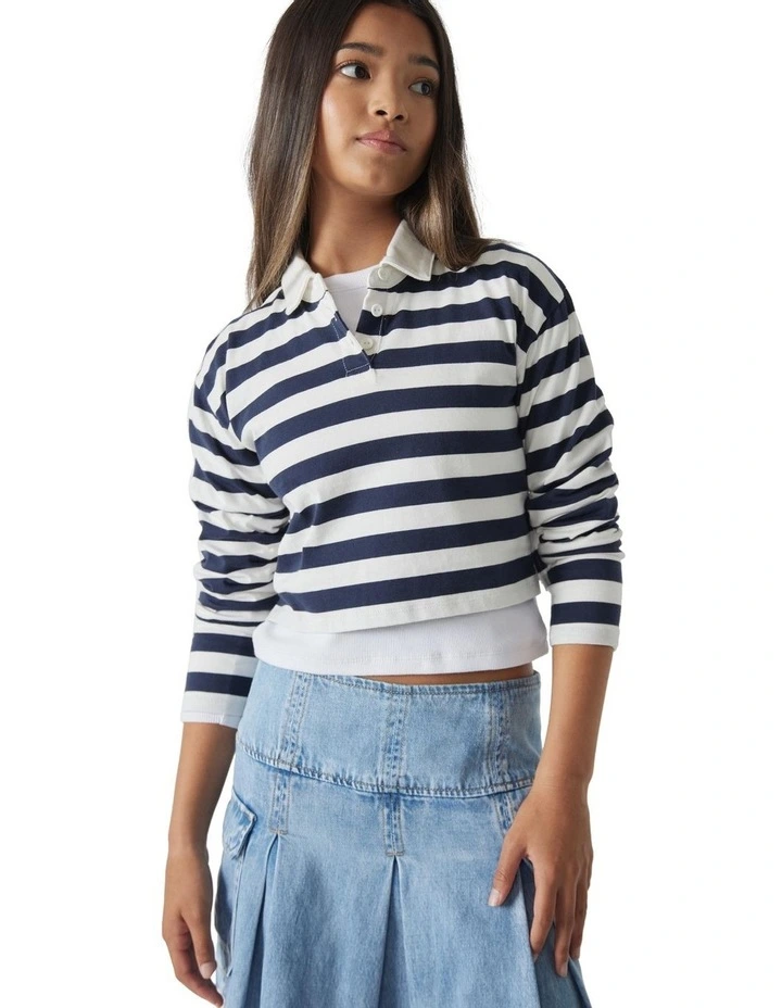 Abbie Rugby Long Tee in Blue