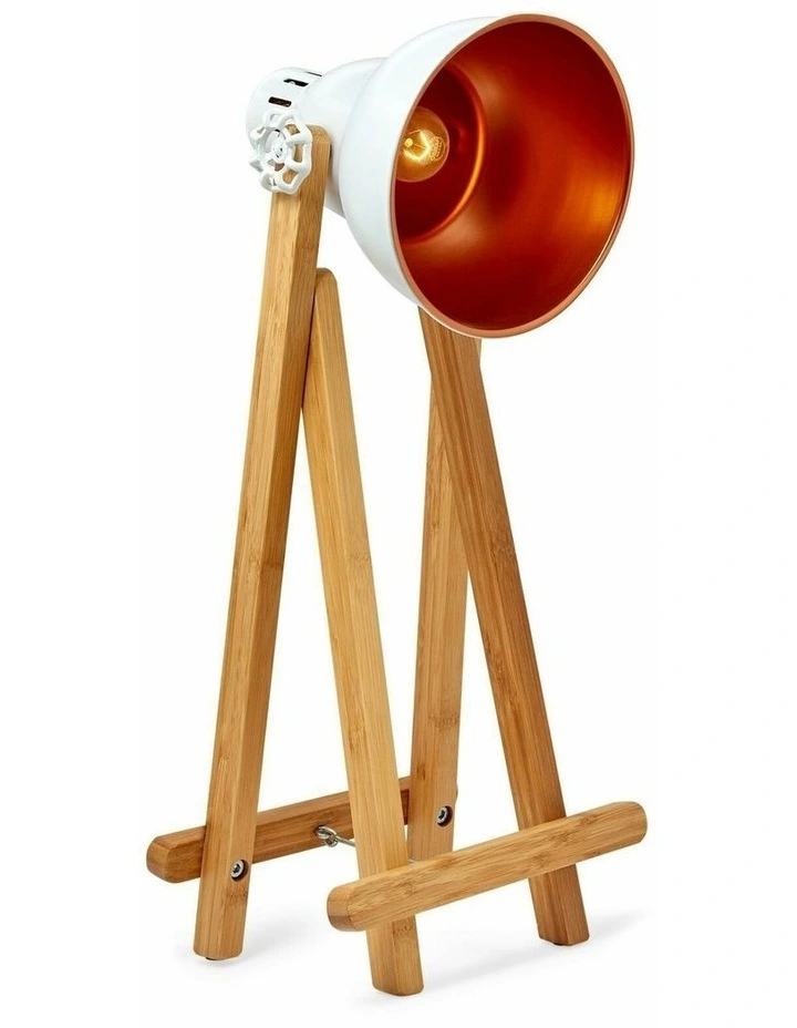 Table Lamp w Metal Gourd Head Modern Vintage 61cm in White