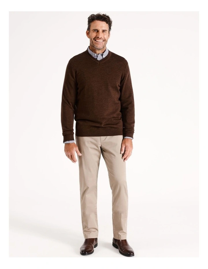 Australian Merino V-Neck Knit in Brown
