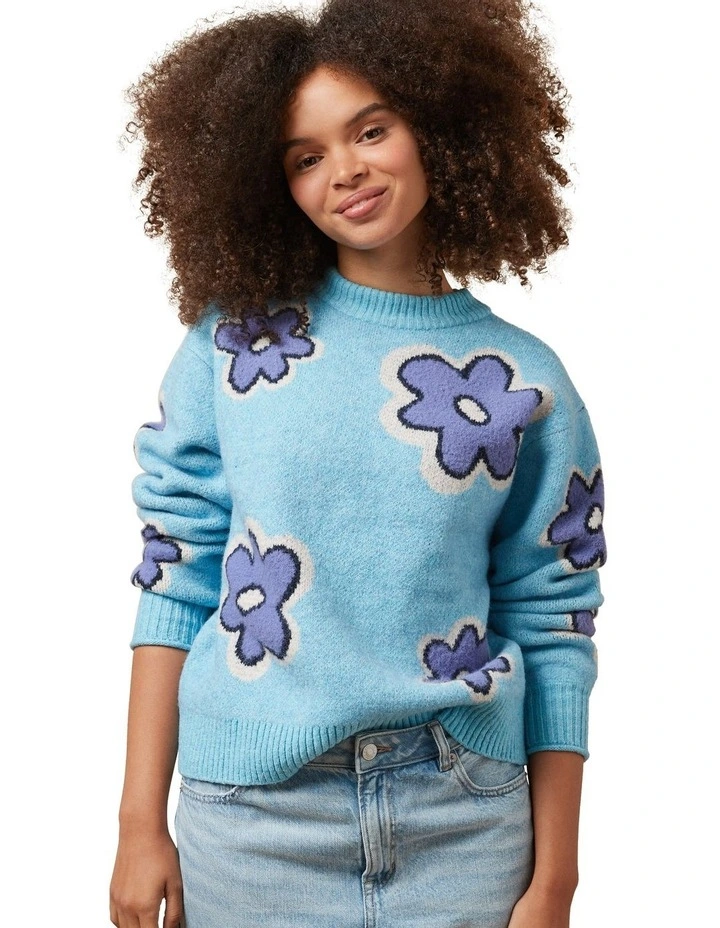 Whoa So Soft Floral Crewneck Sweater in Blue