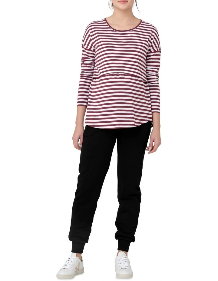 Lionel Long Sleeve Nursing Tee in Maroon/White