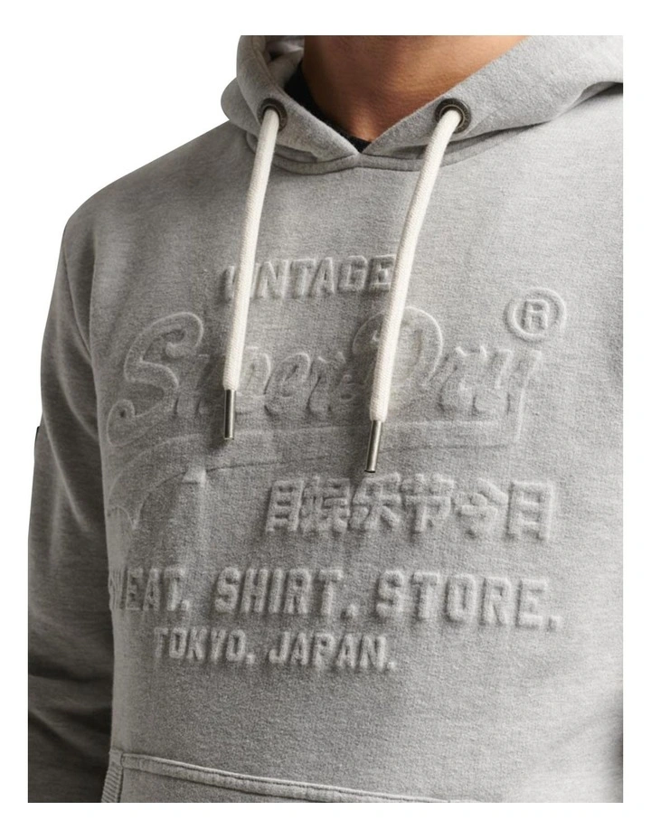 Embossed Vintage Logo Hoodie in Grey Marle