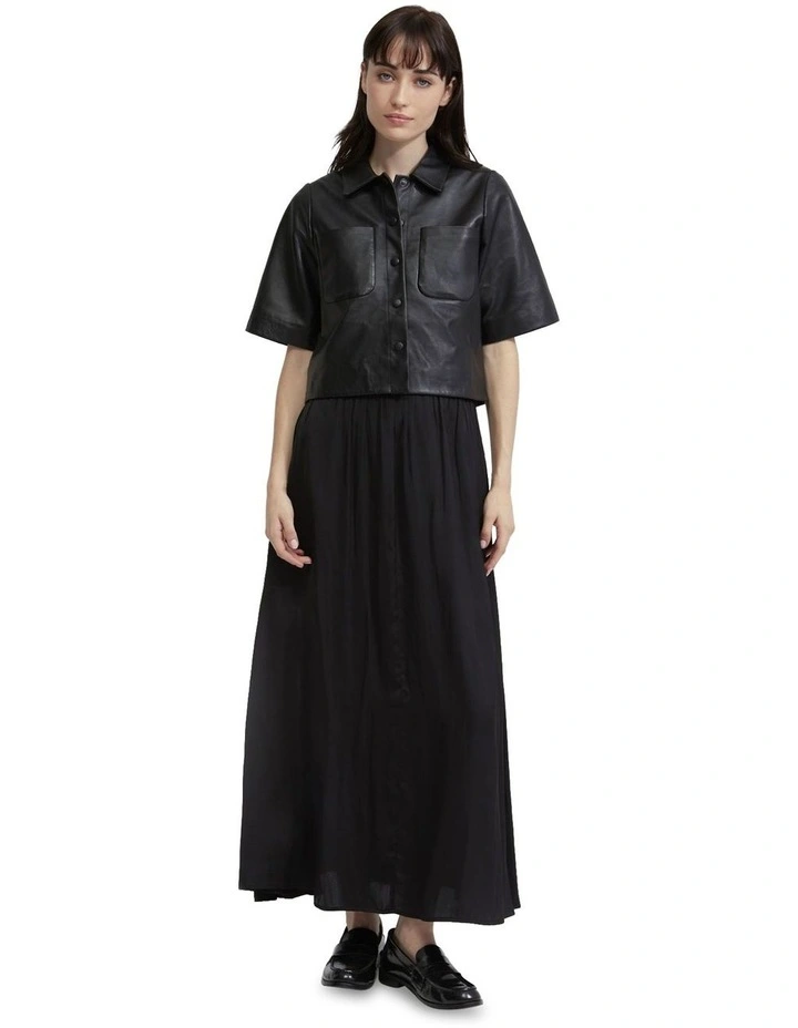 Lola Nappa Leather Short Sleeve Shirt in Black