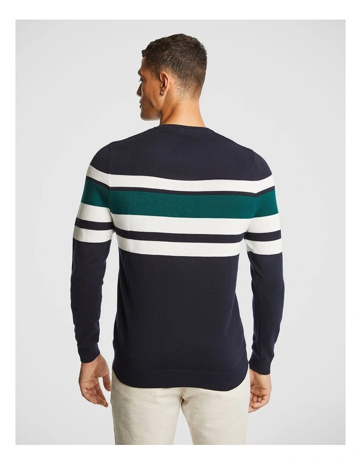 Charles Spliced Knit Jumper in Navy