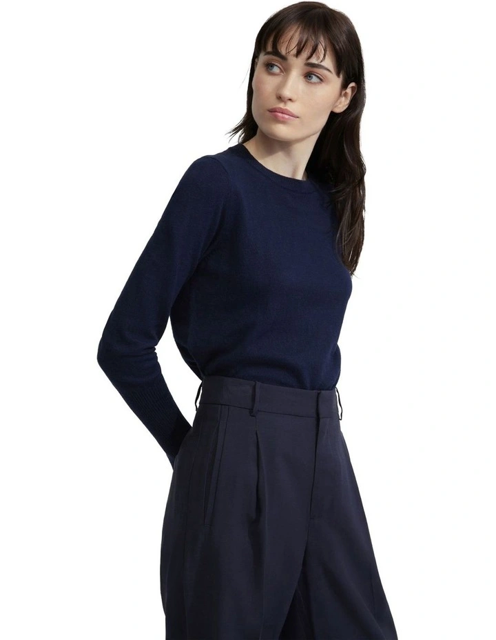 Madeline Long Cuff Knit Top in Navy