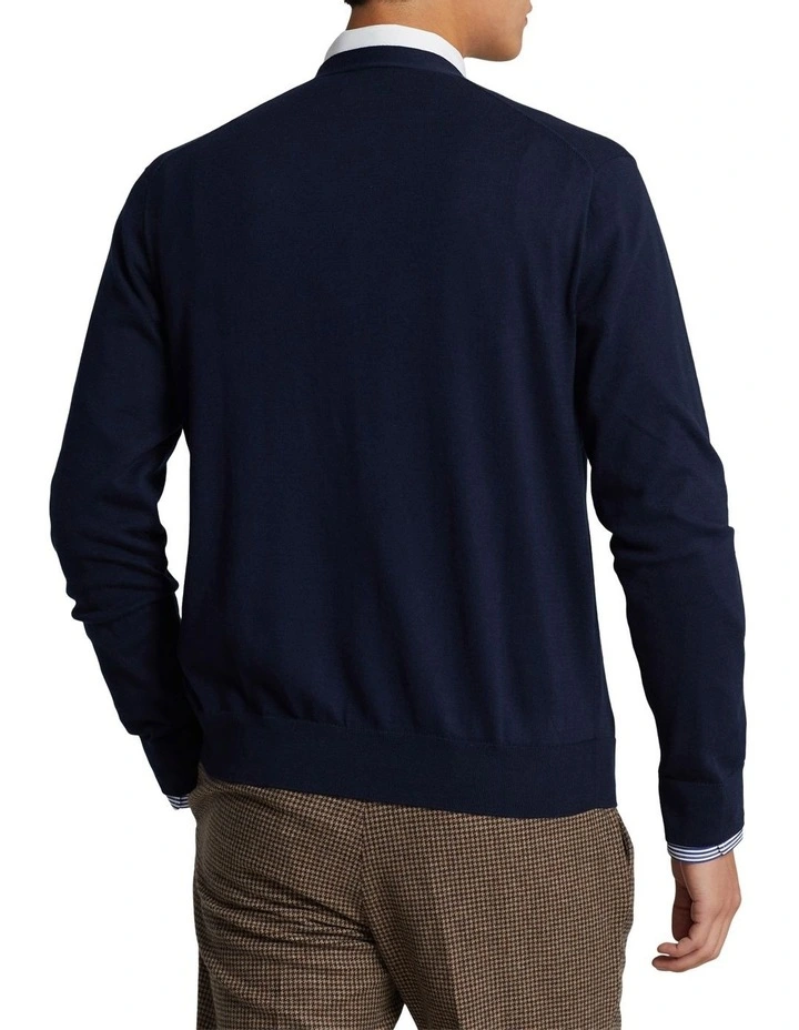 Cotton V-Neck Cardigan in Blue