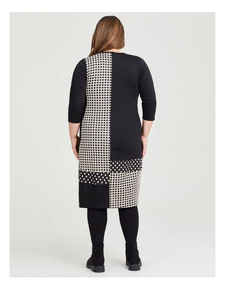 Spliced Jacquard Dress in Black Check