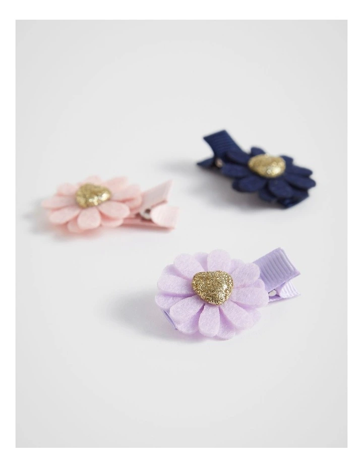 Felt Flower Duck Clip Trio in Multi
