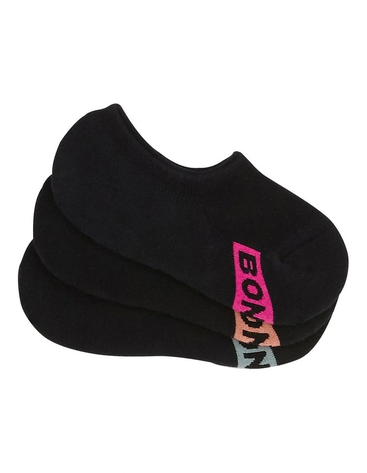 Womens Logo Cushioned Sneaker Socks 3 Pack in Black Pack_12K
