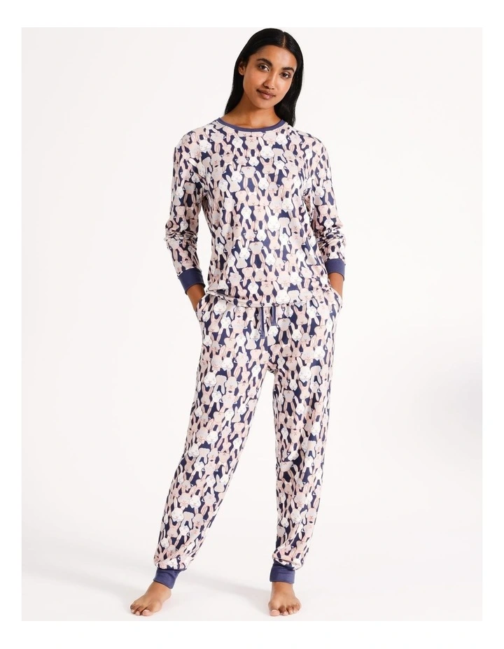 Cosy Knit Pyjama Set in Navy Bunnies