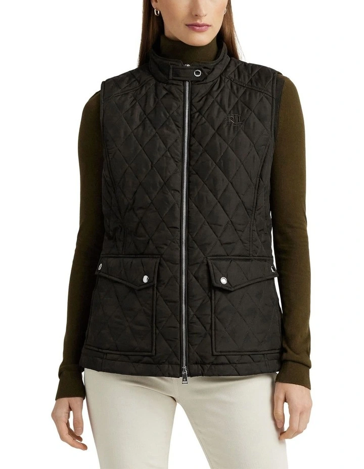 Diamond-Quilted Mockneck Vest in Blue