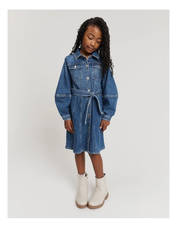 Blouson Denim Mini Dress in Light Wash