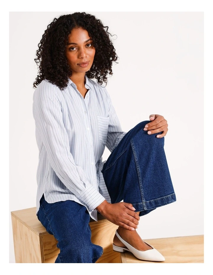 Eco Long Sleeve Stripe Shirt in Dusty Blue