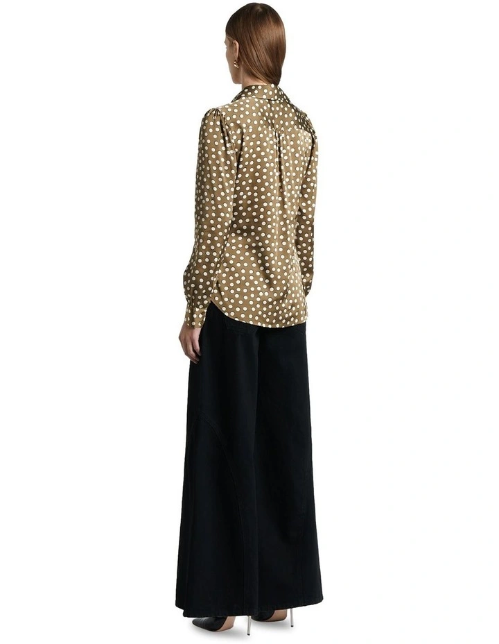 Spot Satin Shirt in Olive