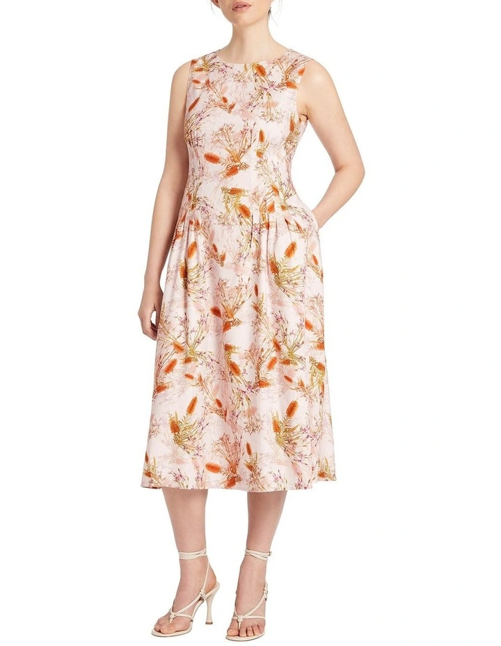 Brigitte Stretch Linen Dress in Ivory Multi