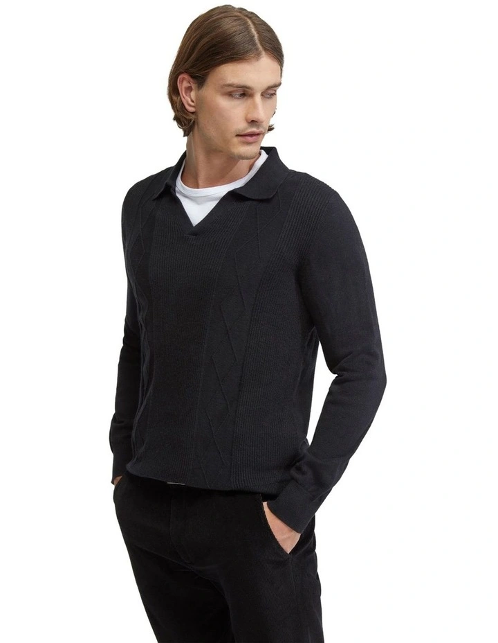 Rufus Polo Collar Knit in Black