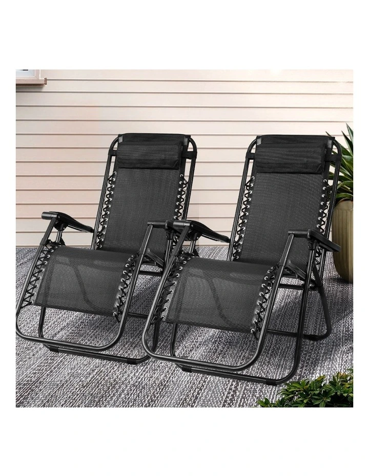 Folding Outdoor Recliner Adjustable Zero Gravity Chair 2 Pack in Black