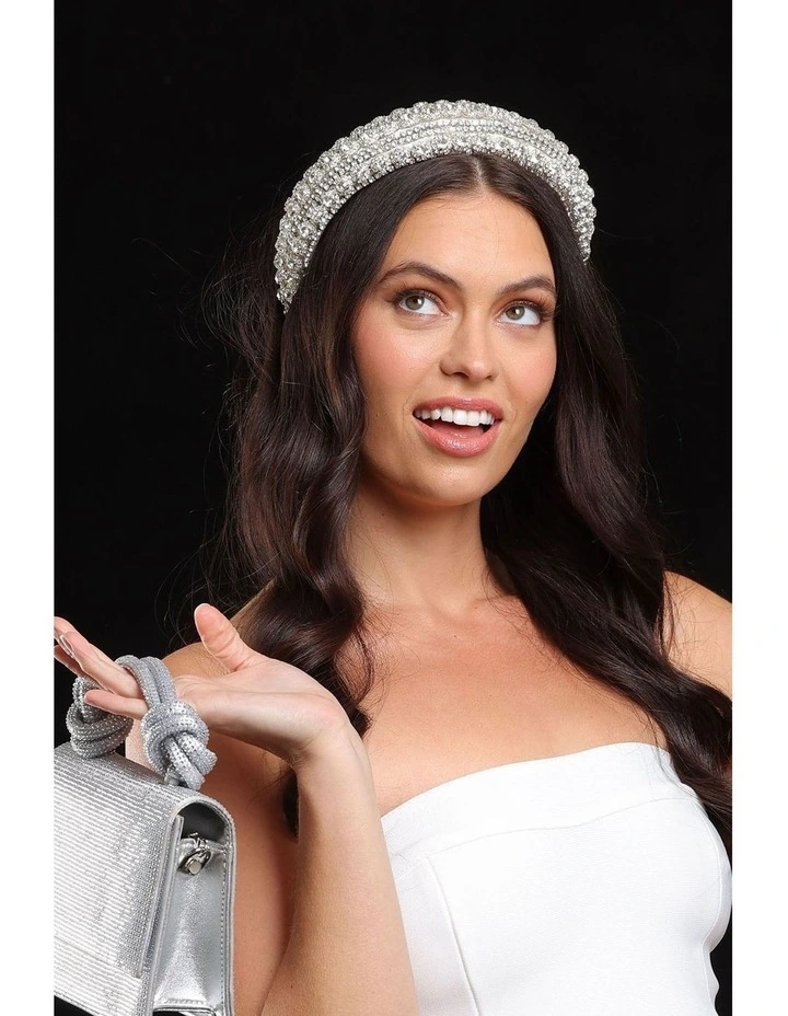 Avah Headband in White/Silver