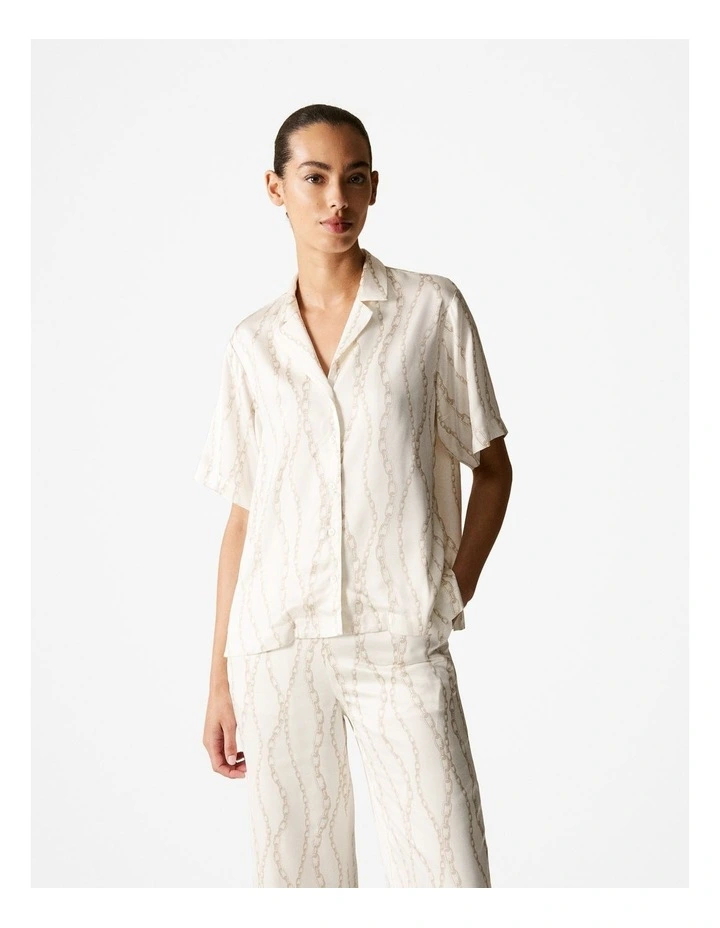 Satin Chain Print Camp Shirt in Parchment
