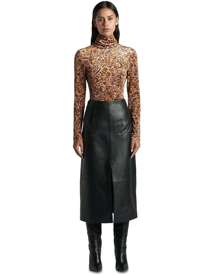Leather Midi Skirt in Black