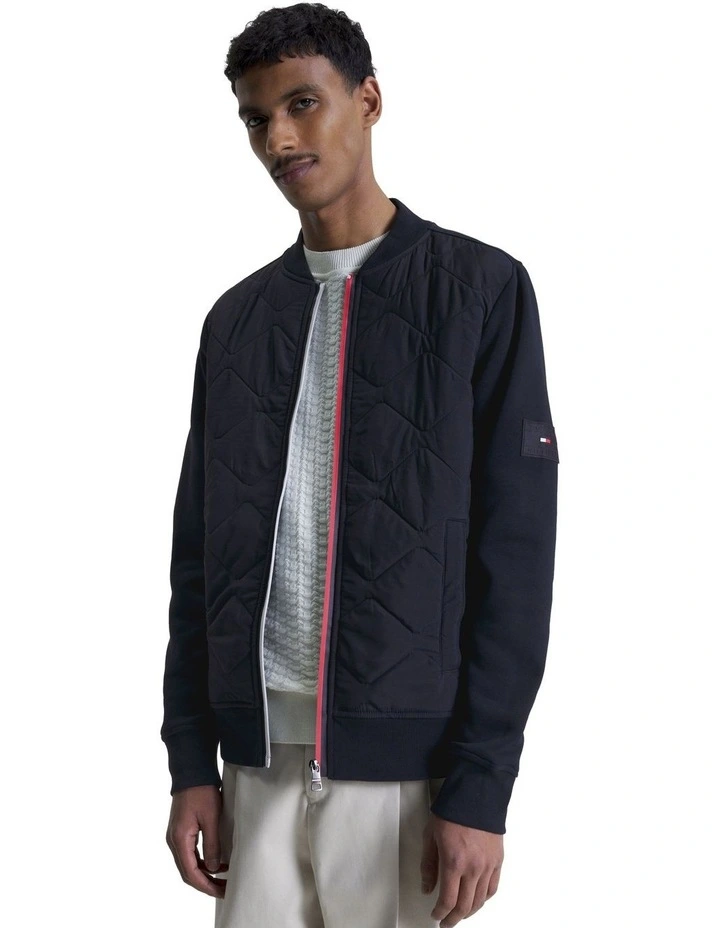 Mix Media Bomber Jacket in Navy