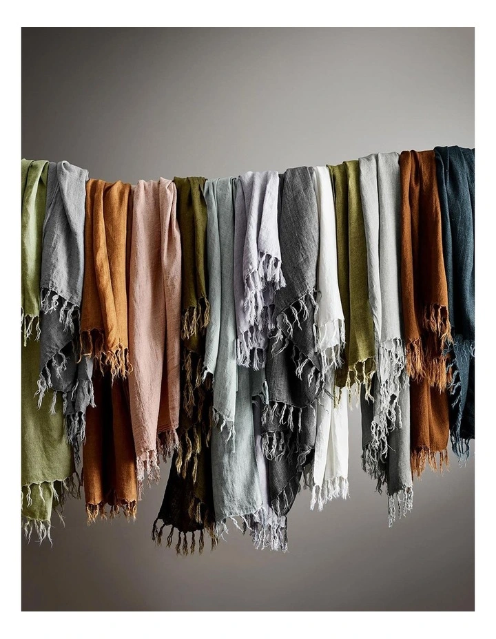 Vintage Linen Fringe Throw in Dusk