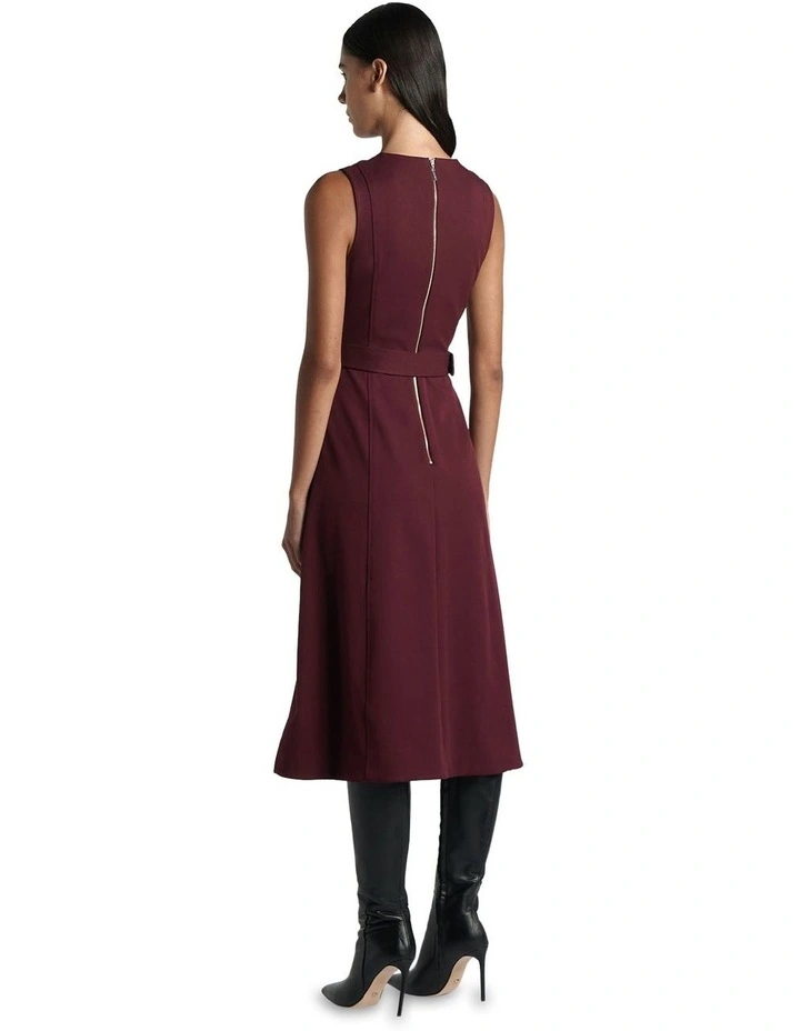 Eco Twill Belted A-Line Dress in Bordeaux