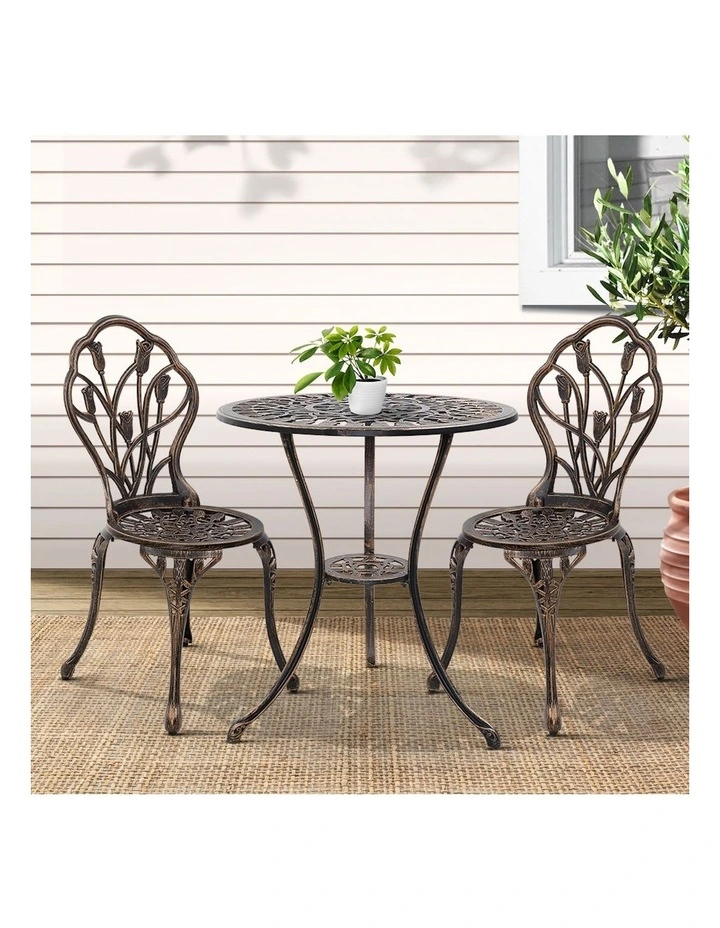 Aluminum 3 Piece Outdoor Setting Bistro Chairs Set in Bronze