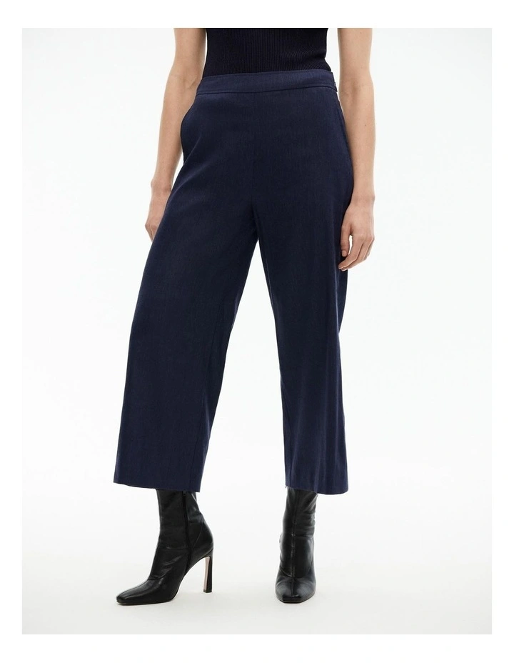 Stretch Linen Blend Crop Pant in Blue Night