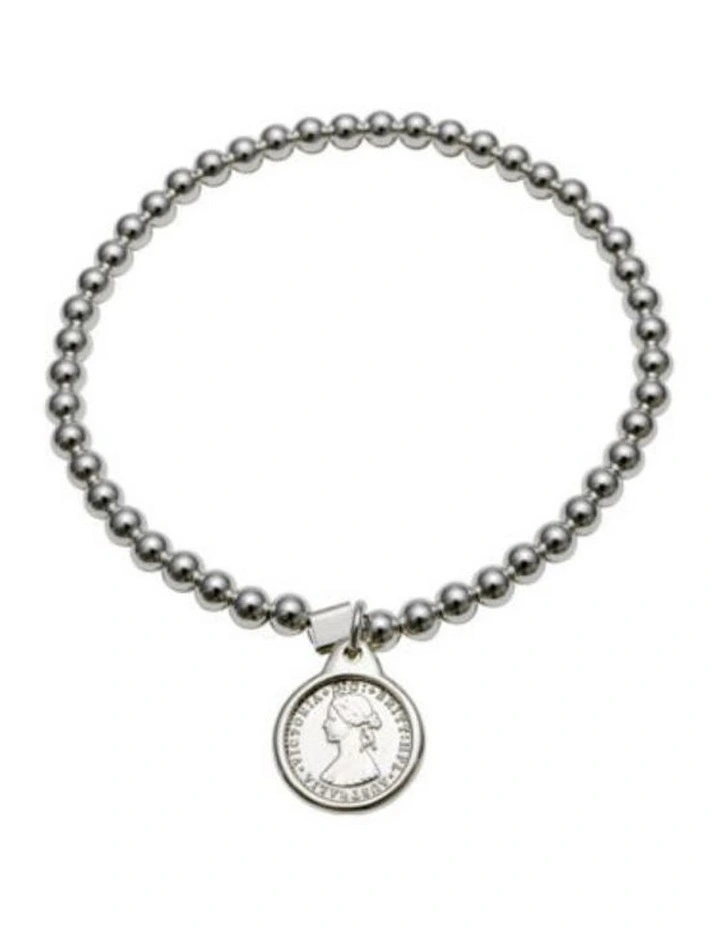 Tiny Australian Token Bezel 4Mm Stretchy Sterling Silver Bracelet