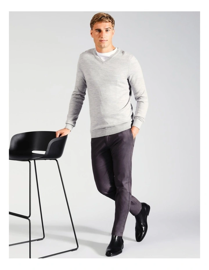 Australian Merino V-Neck Knit in Grey