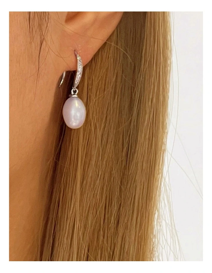 Freshwater Pearl & Crystal Drop White Earrings