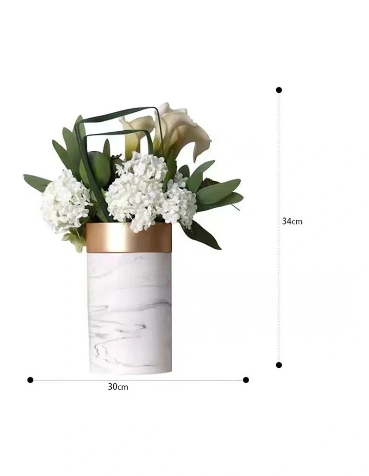 Artificial White Floral arrangement in a Tall Marbling White Pot