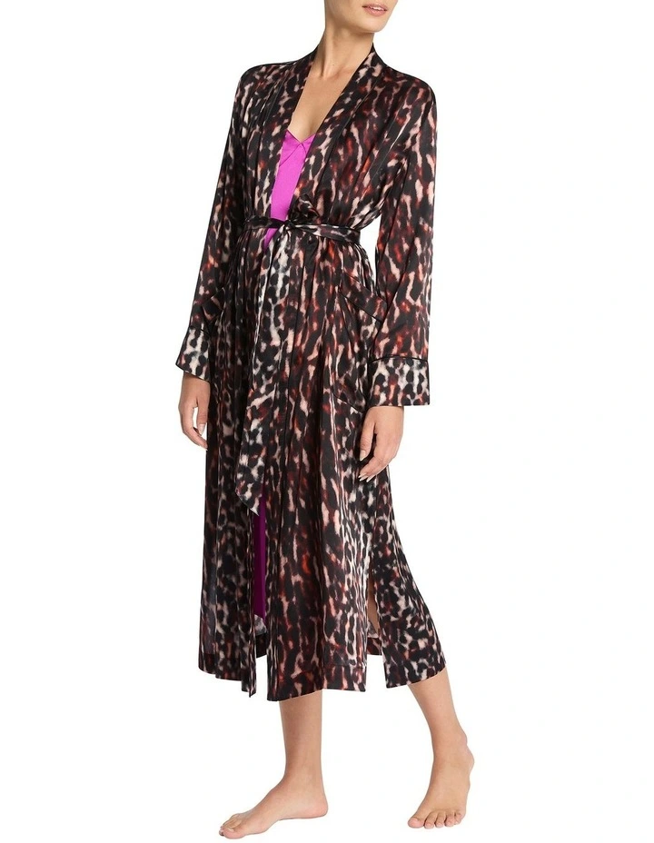 Manon Silk Sleep Robe in Black Multi