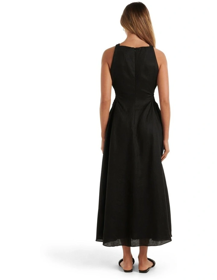 Marli Cut Waist Midi Dress in Black
