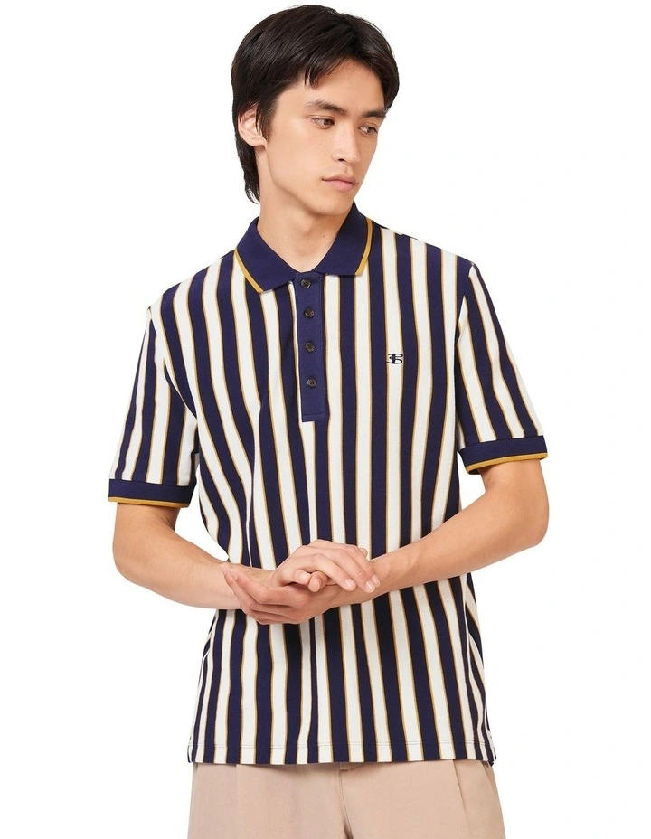 Vertical Stripe Polo Shirt in Blue