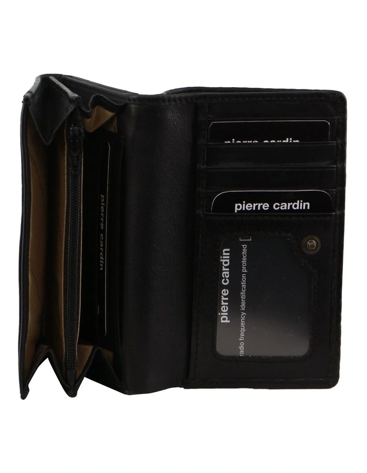 Tri-fold Diamond Pattern Emboss Leather Wallet in Black