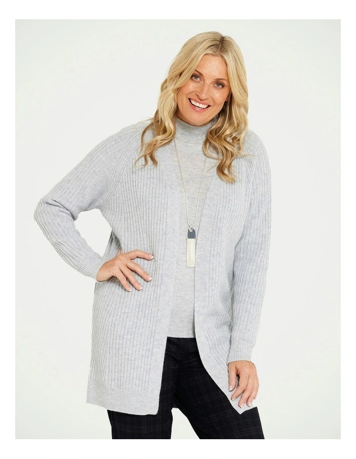 Longer E2E Rib Cardigan in Grey Marle