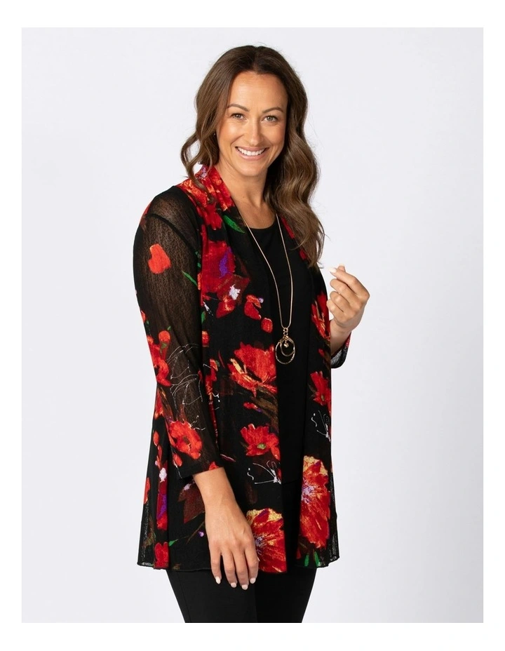Naomi Printed Mesh Cardigan in Red Floral