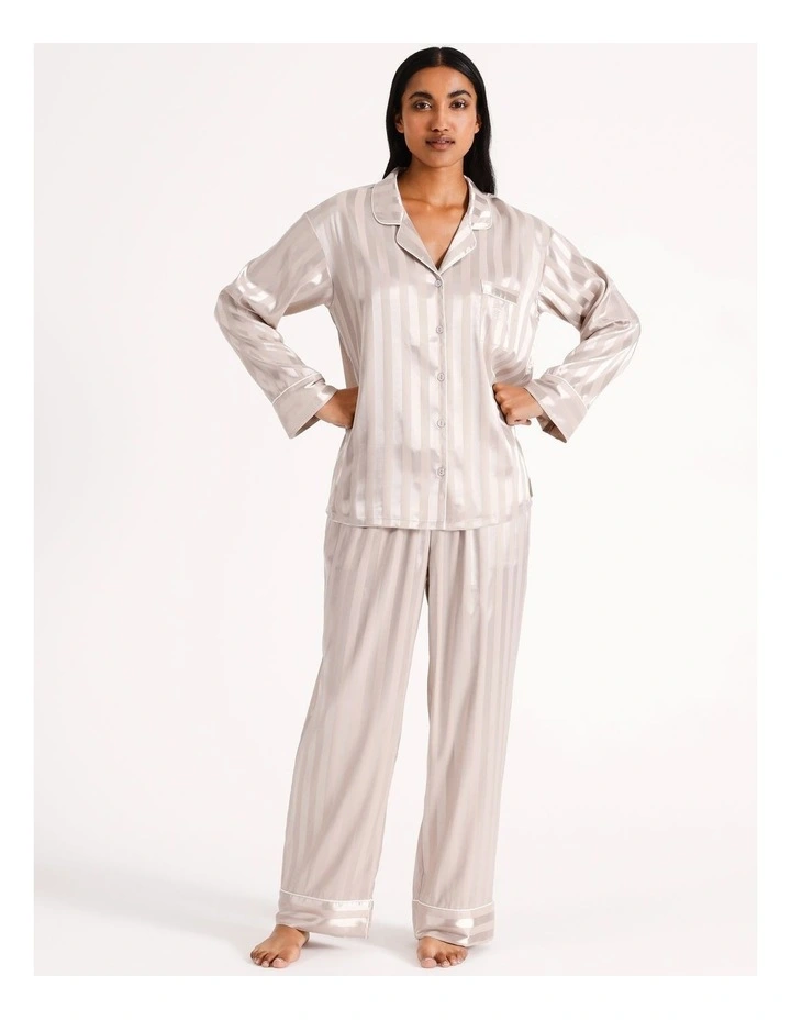 Luxe Satin Long Sleeve Pyjama Set in Champagne