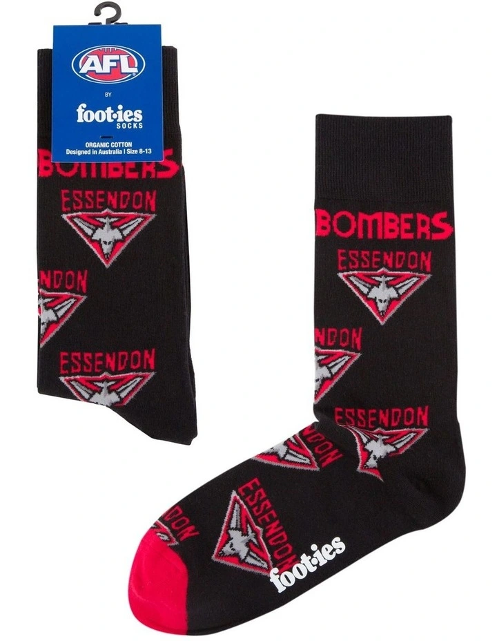Essendon Bombers Mascot Organic Cotton Socks in Black