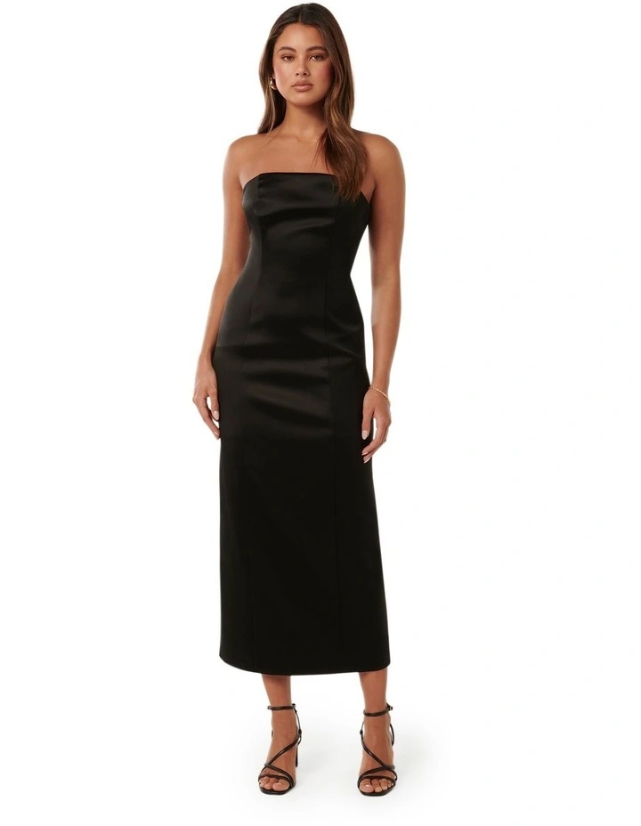 Gina Tie Up Strapless Dress in Black