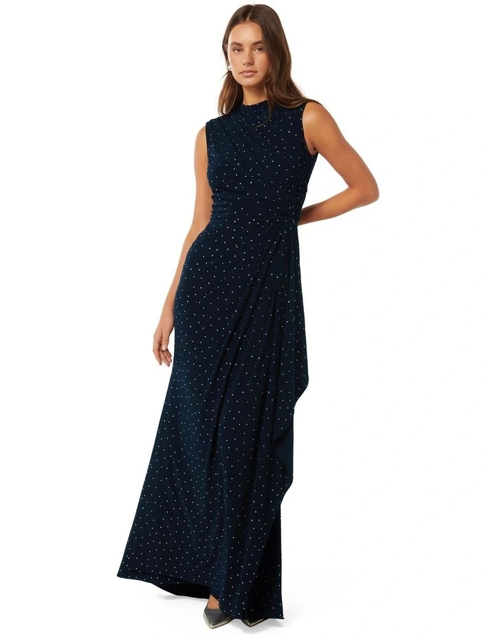 Naomi Heat Seal Maxi Dress in Navy